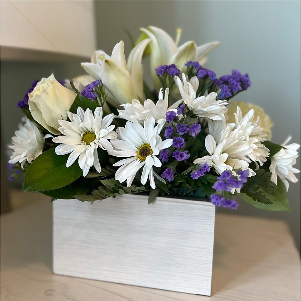 Beyond Blue Box Bouquet – HALL'S GIFT AND TREASURES FLORAL DESIGN, Vicksburg MS
