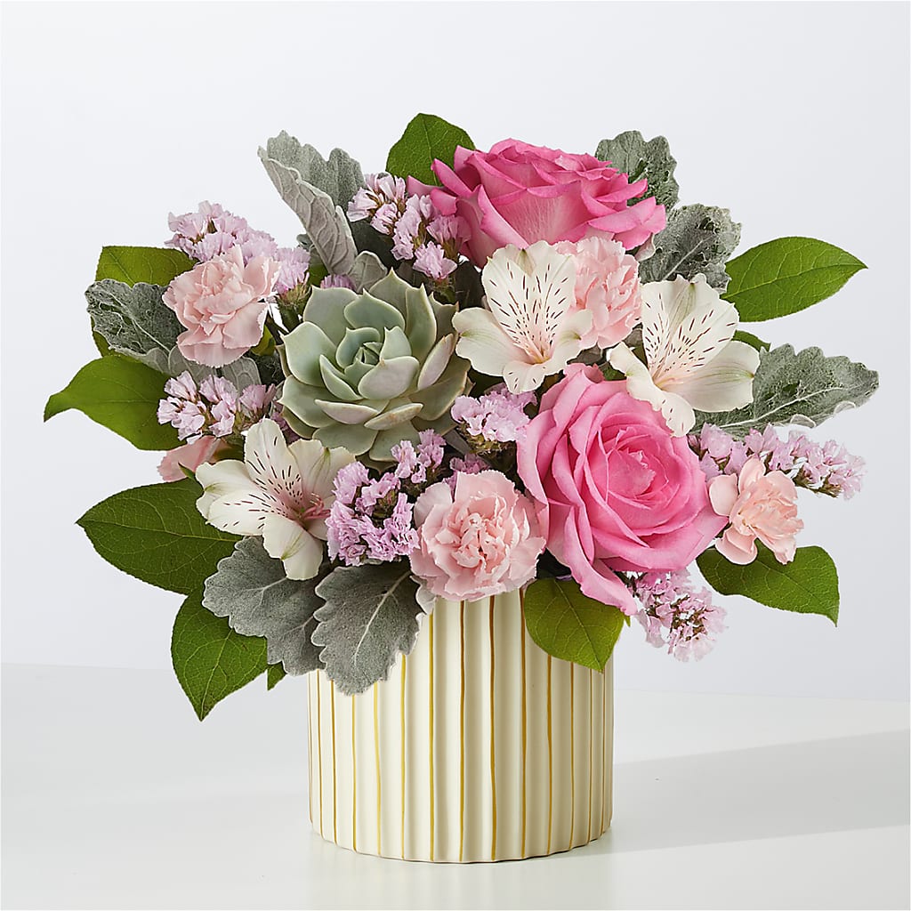 Dusty Rose Bouquet with Ivory Vase – HALL'S GIFT AND TREASURES FLORAL DESIGN, Vicksburg MS