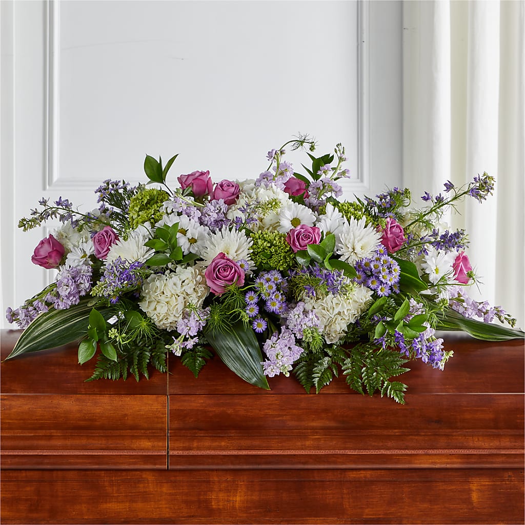 Meadows of Serenity Casket Spray – HALL'S GIFT AND TREASURES FLORAL DESIGN, Vicksburg MS