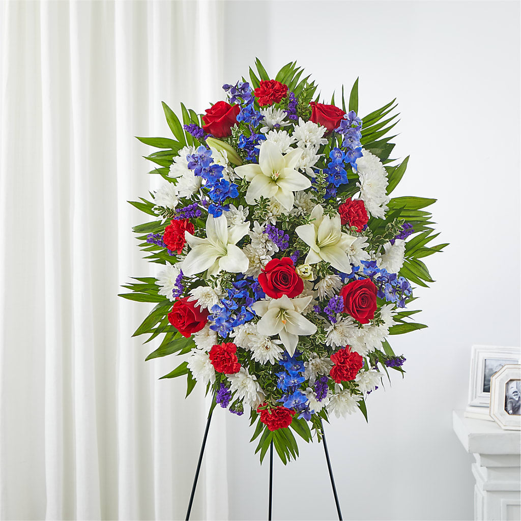 Cherished Service Standing Spray – HALL'S GIFT AND TREASURES FLORAL DESIGN, Vicksburg MS