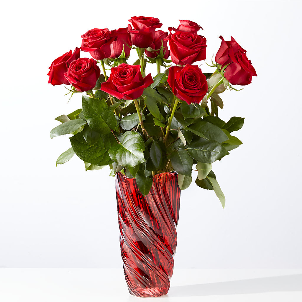Classic Love Red Rose Bouquet with Luxe Swirl Vase – HALL'S GIFT AND TREASURES FLORAL DESIGN, Vicksburg MS