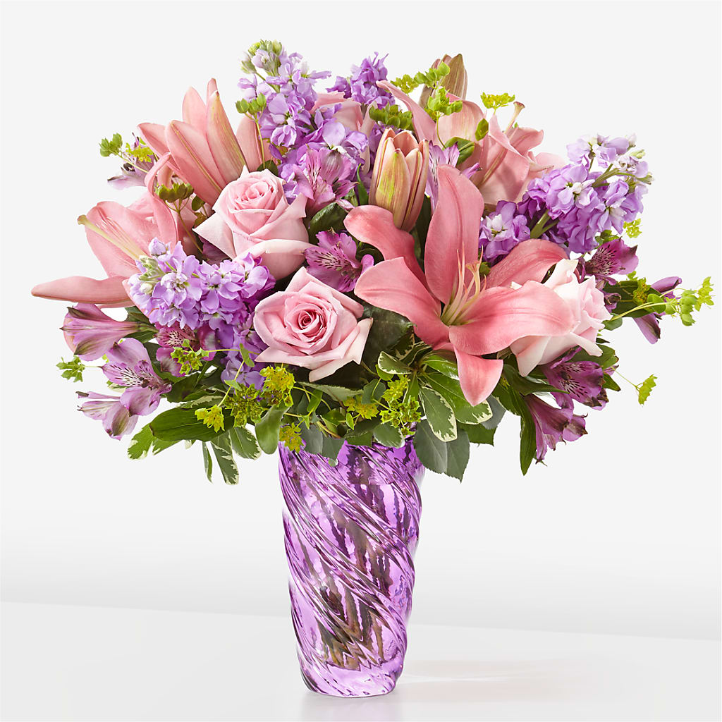 Precious Petals Bouquet with Luxe Swirl Vase – HALL'S GIFT AND TREASURES FLORAL DESIGN, Vicksburg MS
