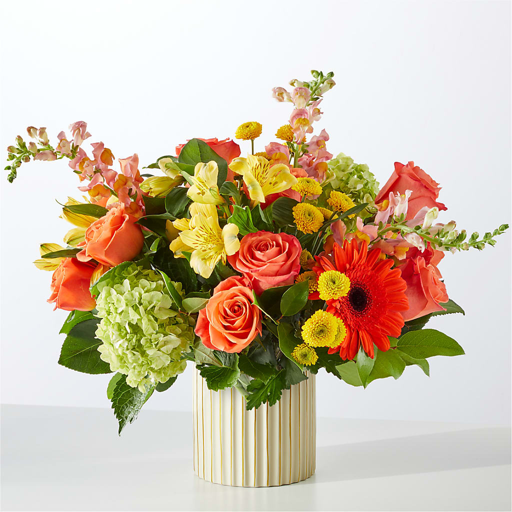 Autumn Sunshine Bouquet with Ivory Vase – HALL'S GIFT AND TREASURES FLORAL DESIGN, Vicksburg MS