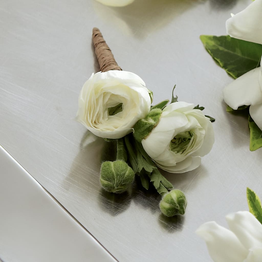 White Ranunculus Boutonniere – HALL'S GIFT AND TREASURES FLORAL DESIGN, Vicksburg MS