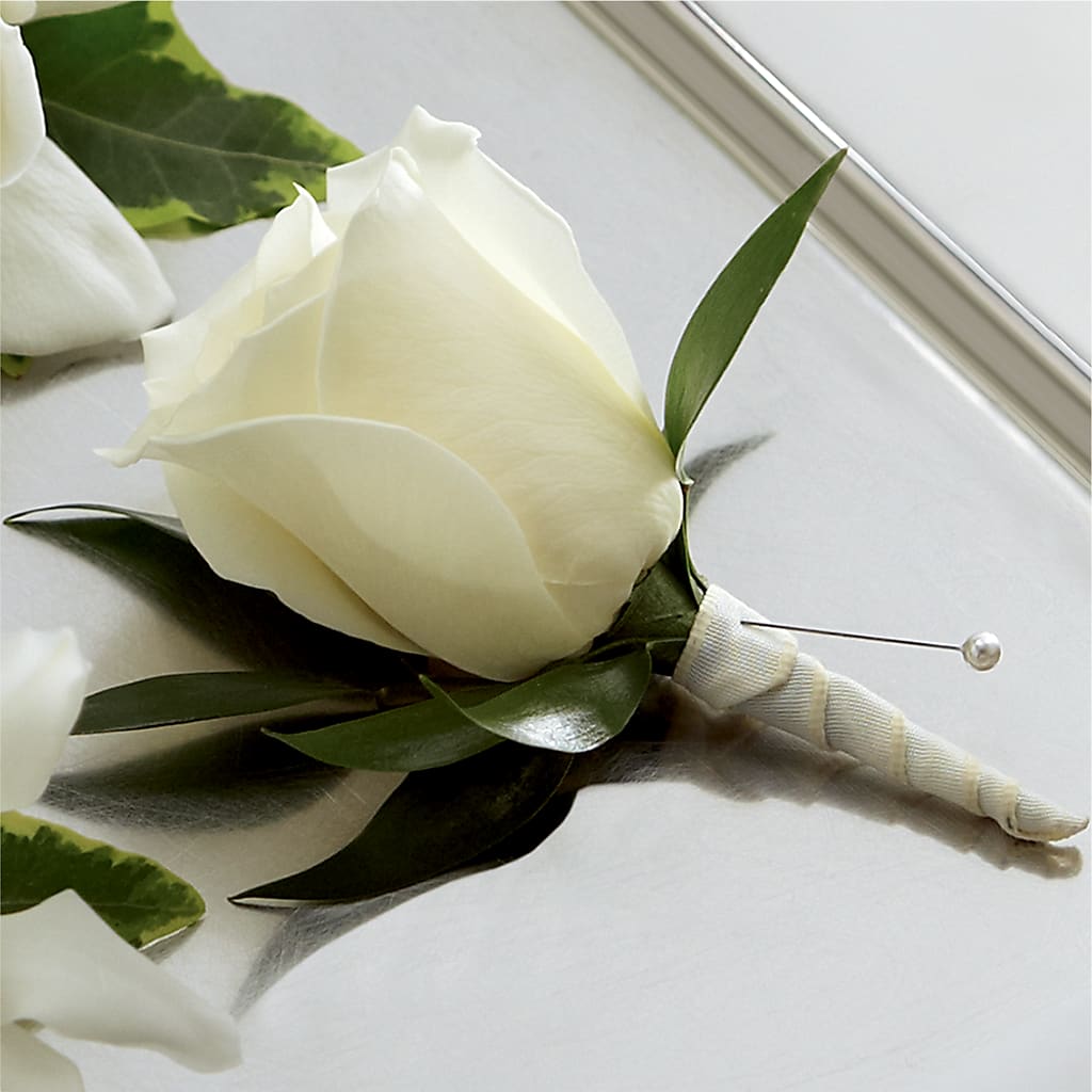 White Rose Boutonniere – HALL'S GIFT AND TREASURES FLORAL DESIGN, Vicksburg MS