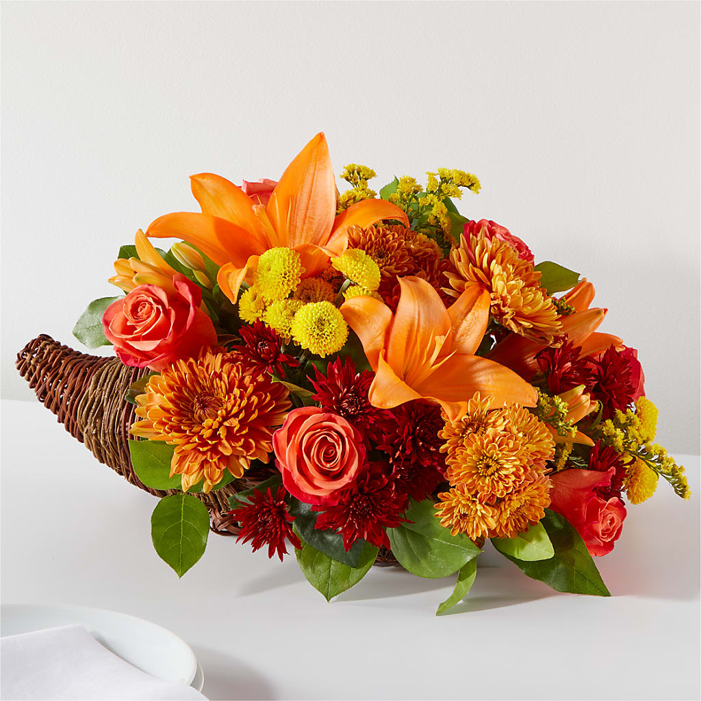 Bouquet of Blessings Cornucopia – HALL'S GIFT AND TREASURES FLORAL DESIGN, Vicksburg MS