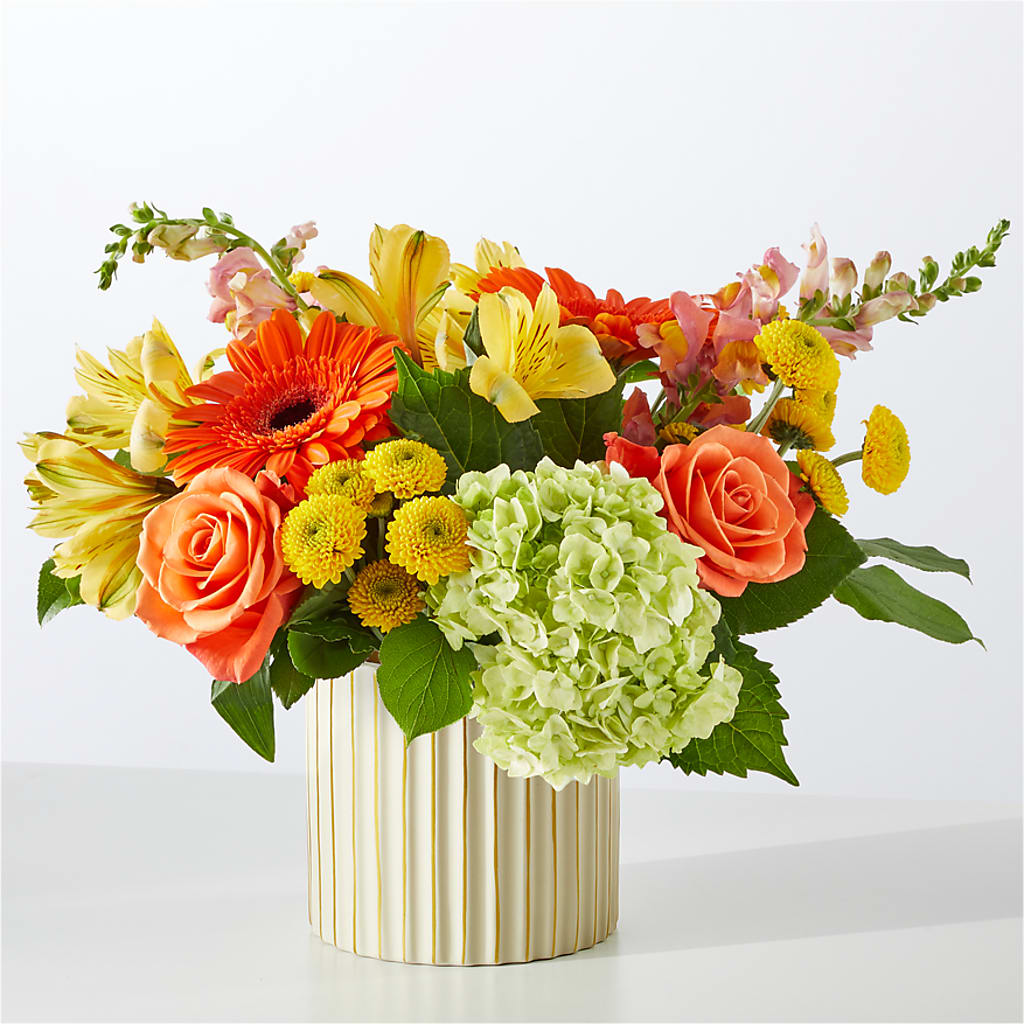 Autumn Sunshine Bouquet with Ivory Vase – HALL'S GIFT AND TREASURES FLORAL DESIGN, Vicksburg MS