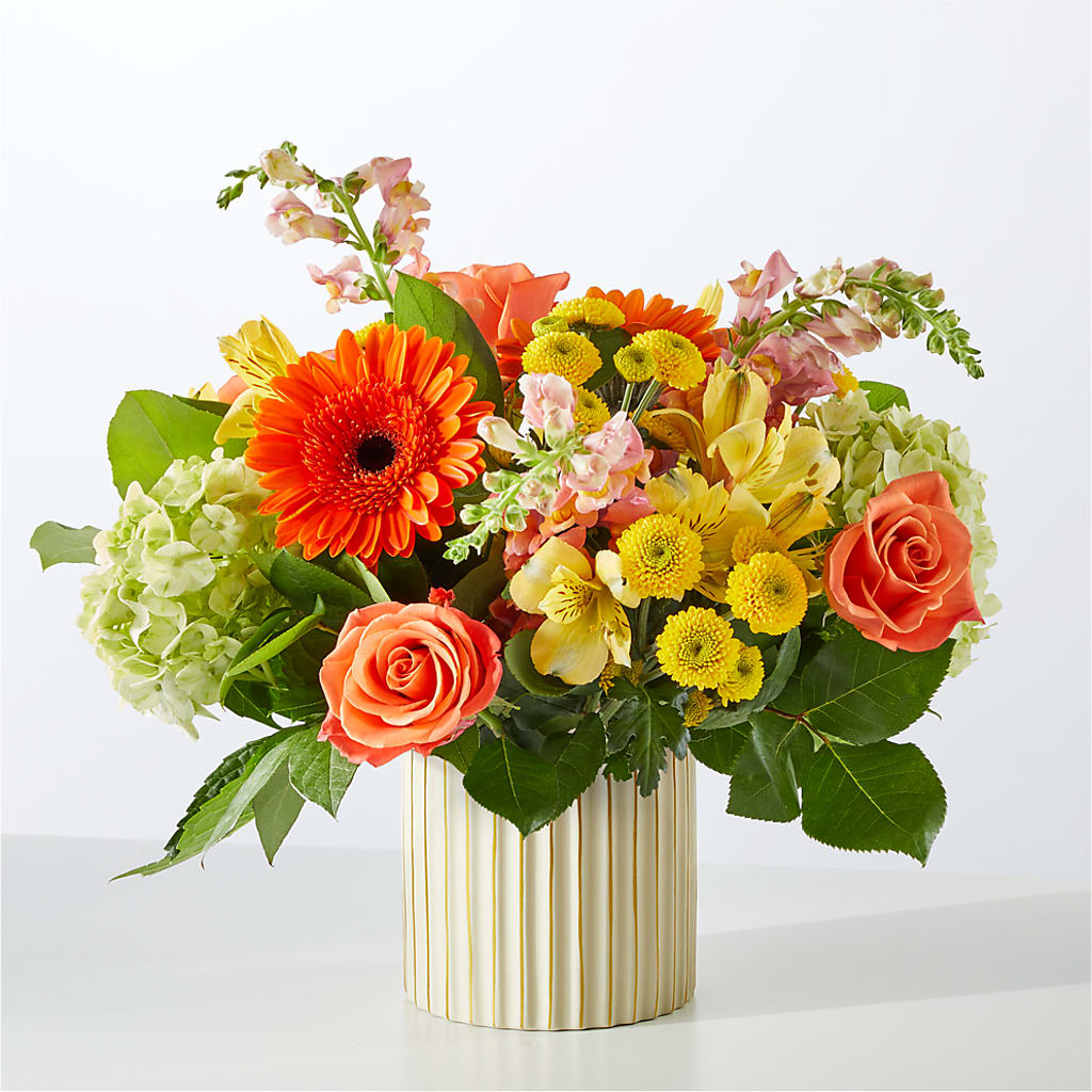 Autumn Sunshine Bouquet with Ivory Vase – HALL'S GIFT AND TREASURES FLORAL DESIGN, Vicksburg MS
