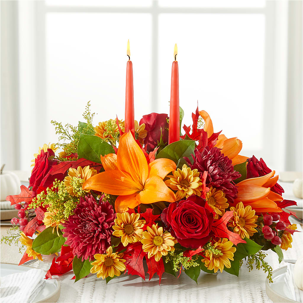 Autumn's Embrace Centerpiece – HALL'S GIFT AND TREASURES FLORAL DESIGN, Vicksburg MS
