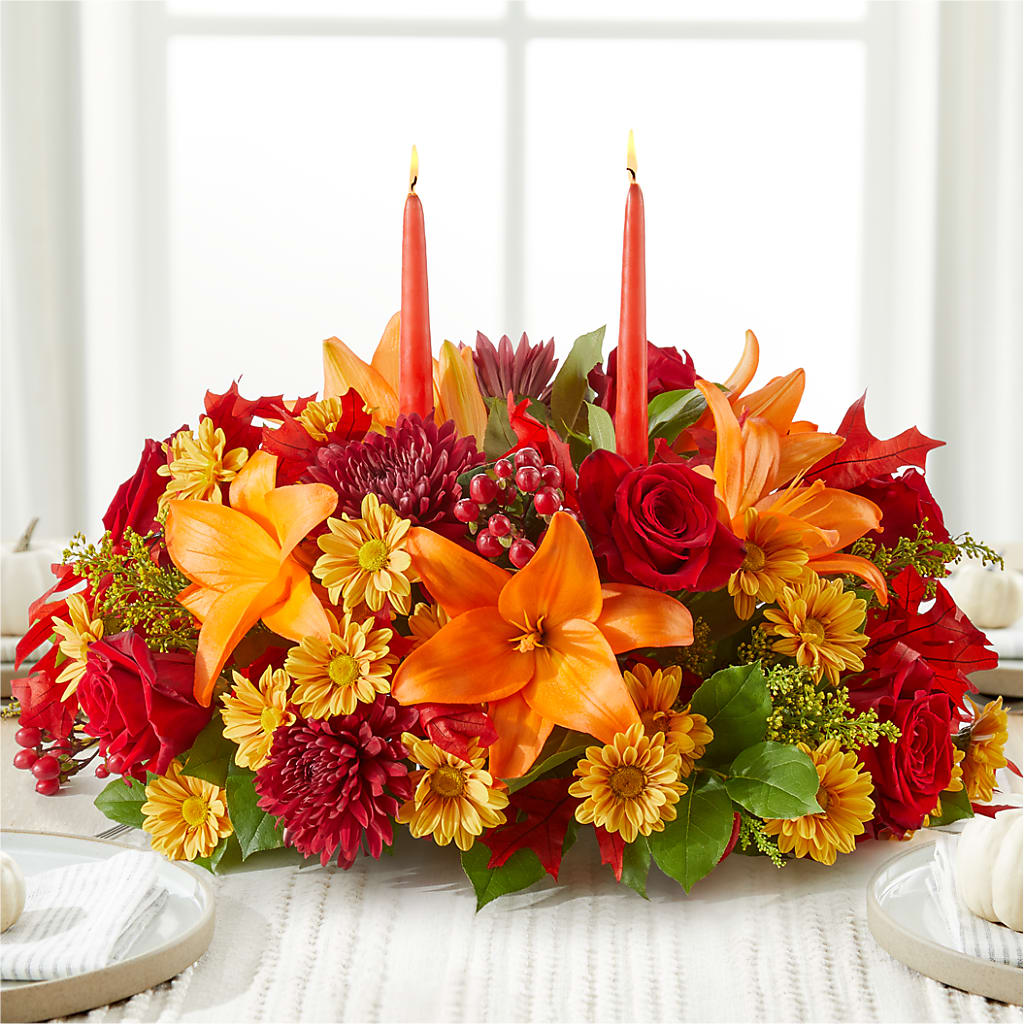 Autumn's Embrace Centerpiece – HALL'S GIFT AND TREASURES FLORAL DESIGN, Vicksburg MS