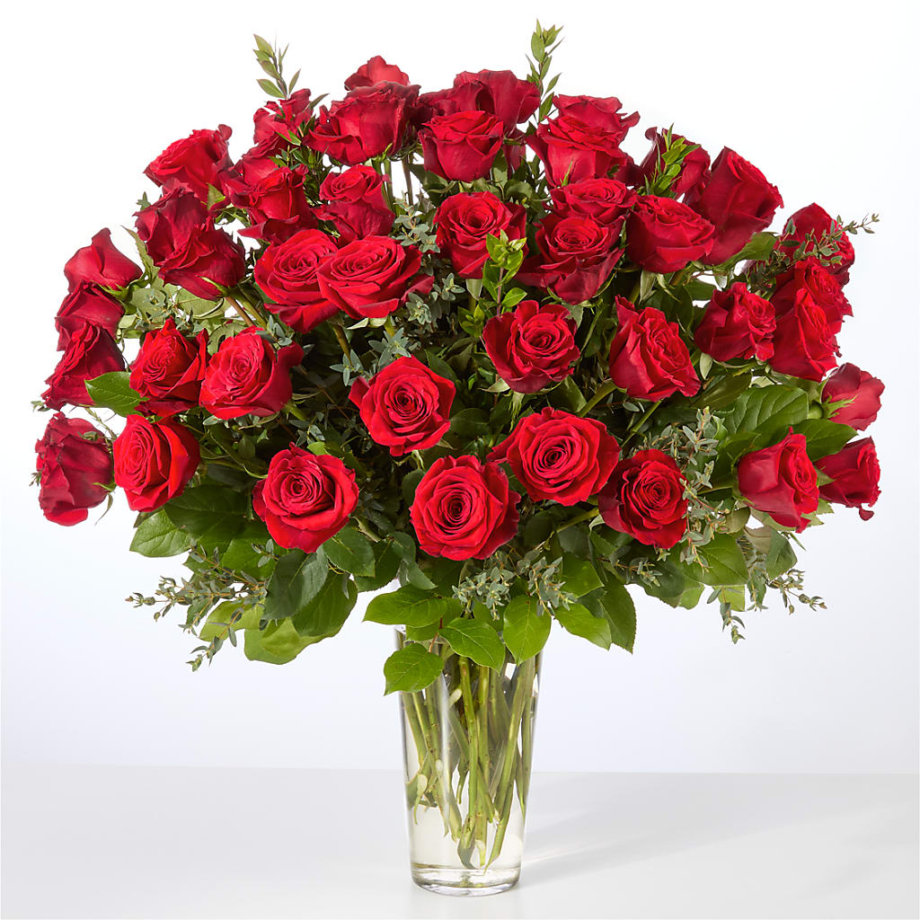 Forever Yours Fifty Stem Red Rose Bouquet – HALL'S GIFT AND TREASURES FLORAL DESIGN, Vicksburg MS