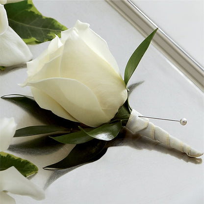 White Rose Boutonniere – HALL'S GIFT AND TREASURES FLORAL DESIGN, Vicksburg MS